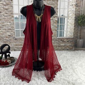 Women’s Trueself Burgundy Crocheted And Laced Cardigan (L) EB23